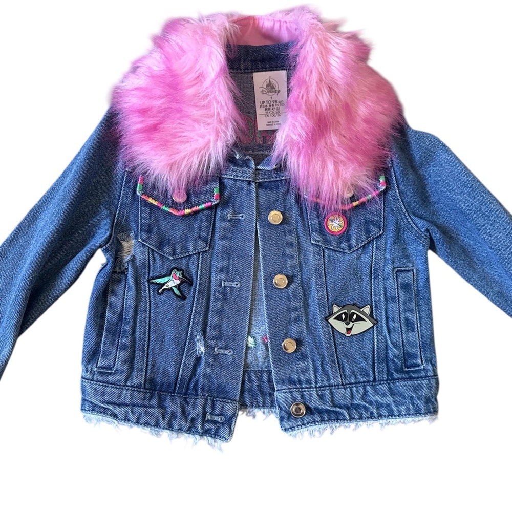 Disney Denim Jacket with Pink Faux Fur Collar